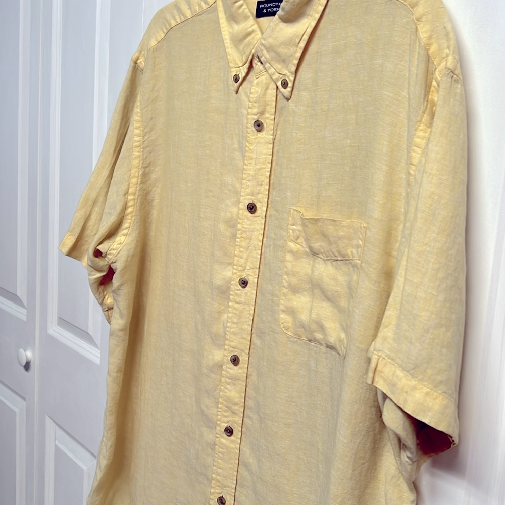 Roundtree & Yorke Yellow Short Sleeve Pocket Linen Mens Shirt Size XL - Picture 5 of 8